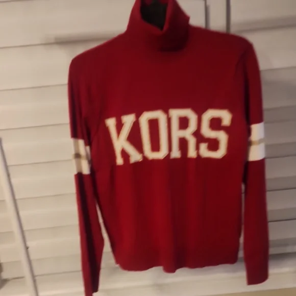 Michael Kors Red Turtleneck Sweater with Cream Accents - Picture 4 of 5